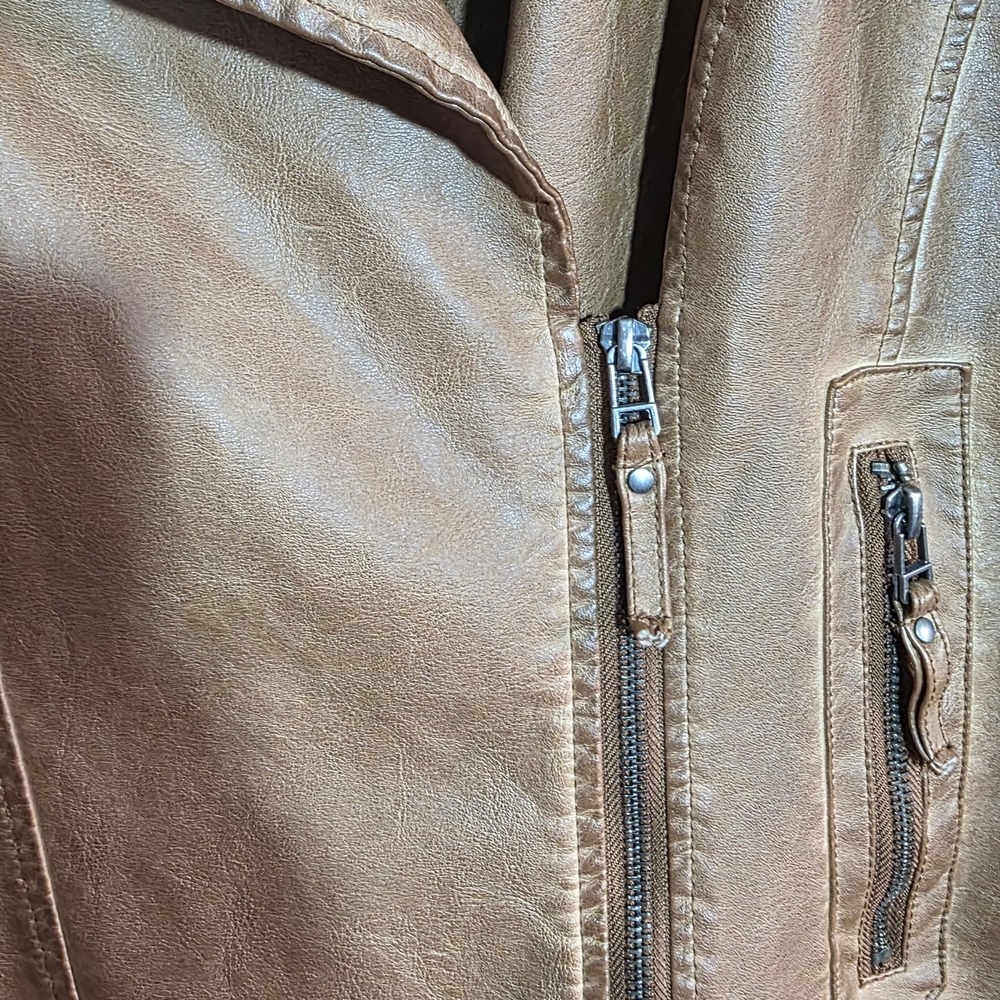 Max Studio Light Brown Faux Leather Moto Biker Jacket Sz Large - Picture 6 of 8